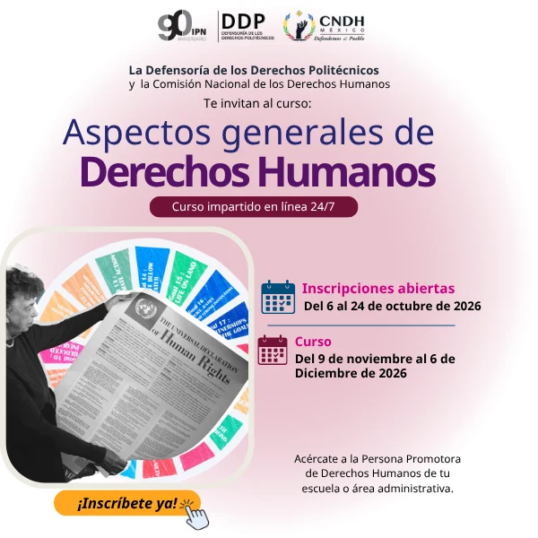 Cartel del curso Aspectos generales de Derechos Humanos de la CNDH y la Defensoría de los Derechos Politécnicos