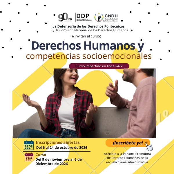 Cartel del curso Derechos Humanos y competencias socioemocionales de la CNDH y la Defensoría de los Derechos Politécnicos