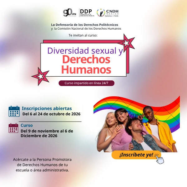 Cartel del curso Diversidad sexual y Derechos Humanos de la CNDH y la Defensoría de los Derechos Politécnicos